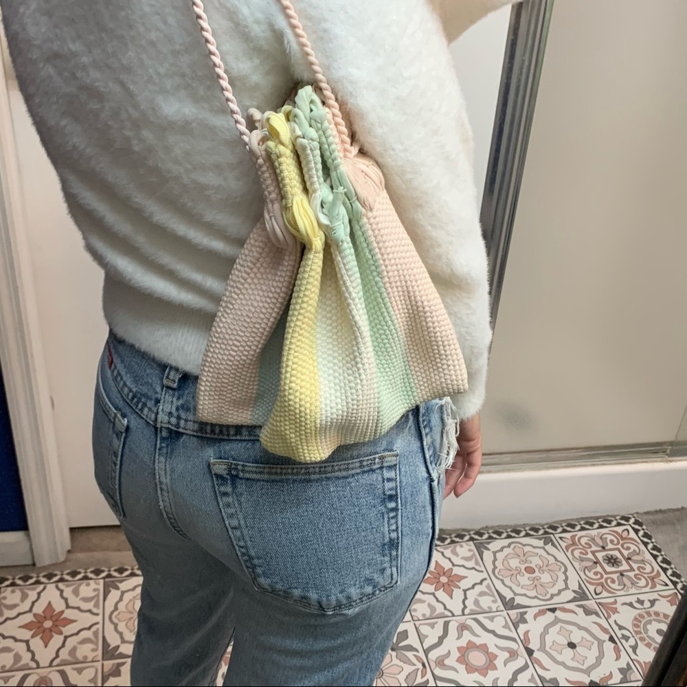 Woven pastel knotted stripe drawstring pouch purse